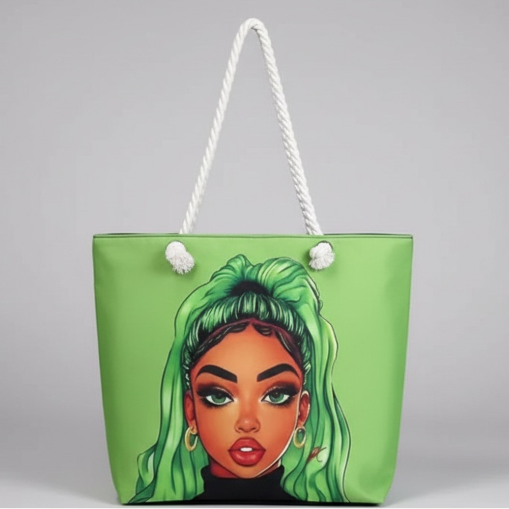 Green Tote Bag with Artistic Design